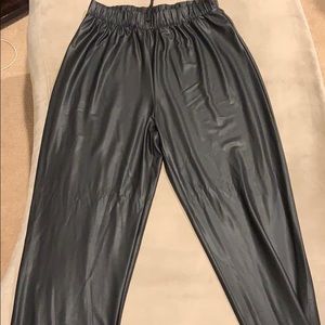 Black pleather joggers